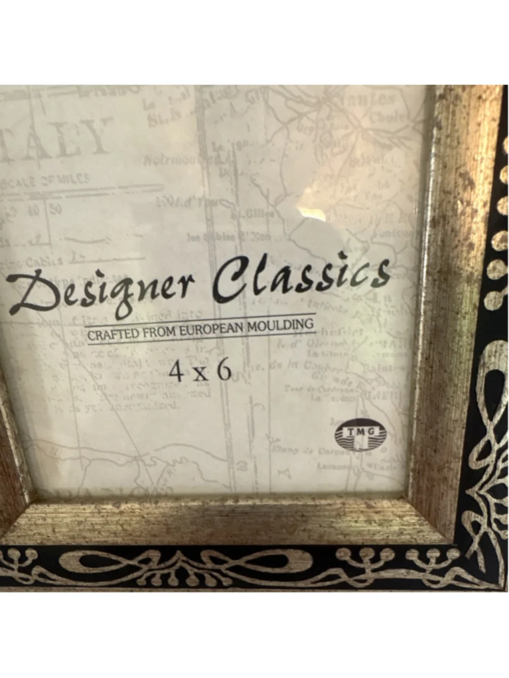 Designer Classics 4x6 Wood Photo Frame Black Gold Distressed Clear Glass